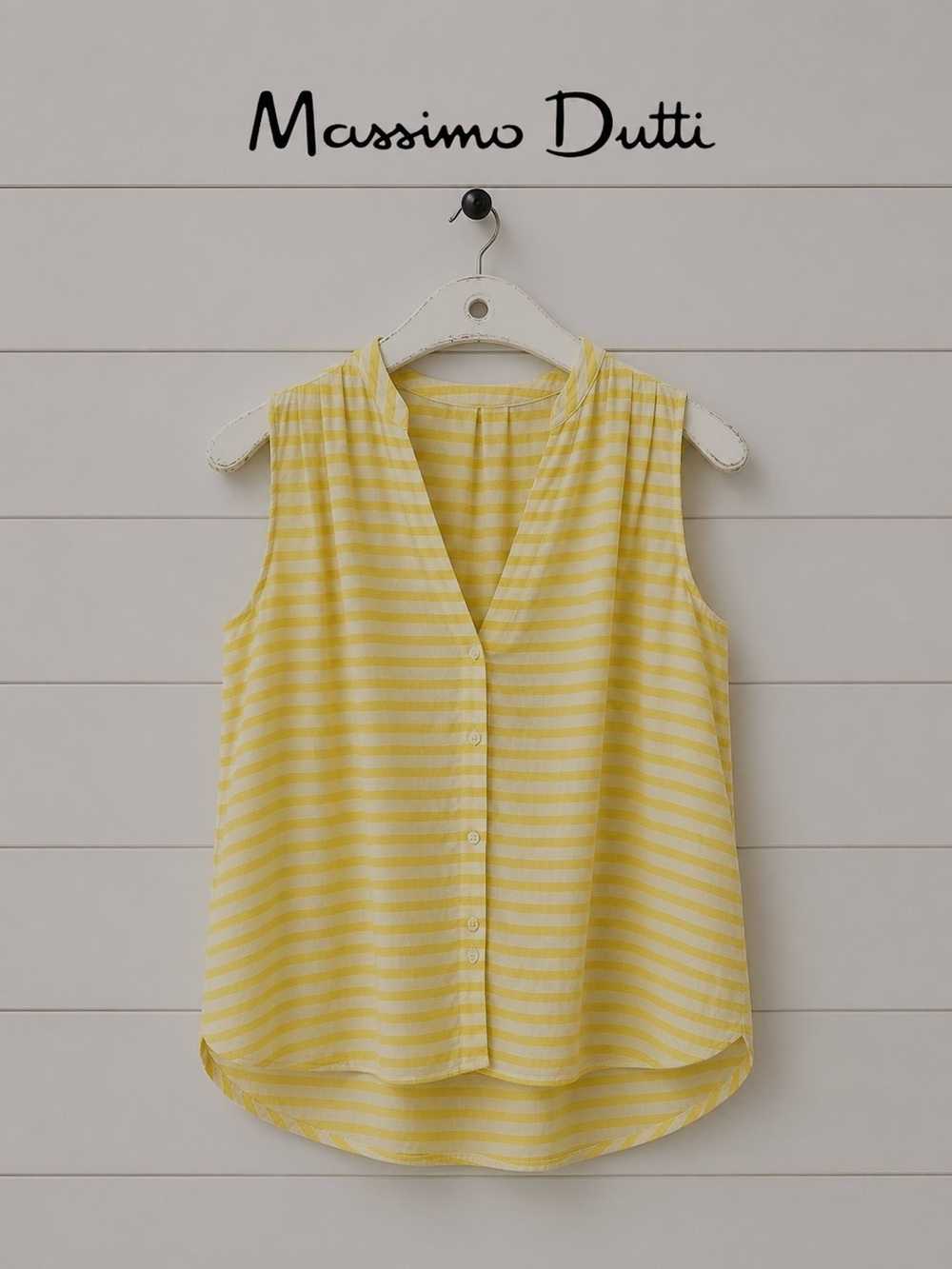 MASSIMO DUTTI – Sleeveless Yellow & White Striped Blouse – Size 38 (US 6)
